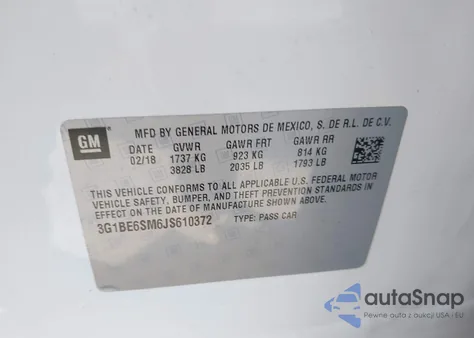 2018 Chevrolet Cruze Lt Auto from USA, damaged, VIN 3G1BE6SM6JS610372